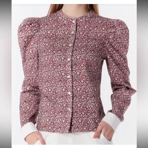 MAAC London Polson Wine Red Paisley Cotton Puff Shoulder Blouse Small $178